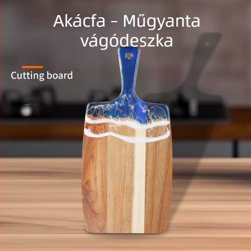 Epoxigyanta bevonat vágódeszka teljes faanyagból, akácfa, összerakott fa, gyümölcsökhöz – folyópart mintával