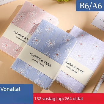 Textilborítású jegyzetfüzet margaréta mintával, A6/B6, ultra vastag napló