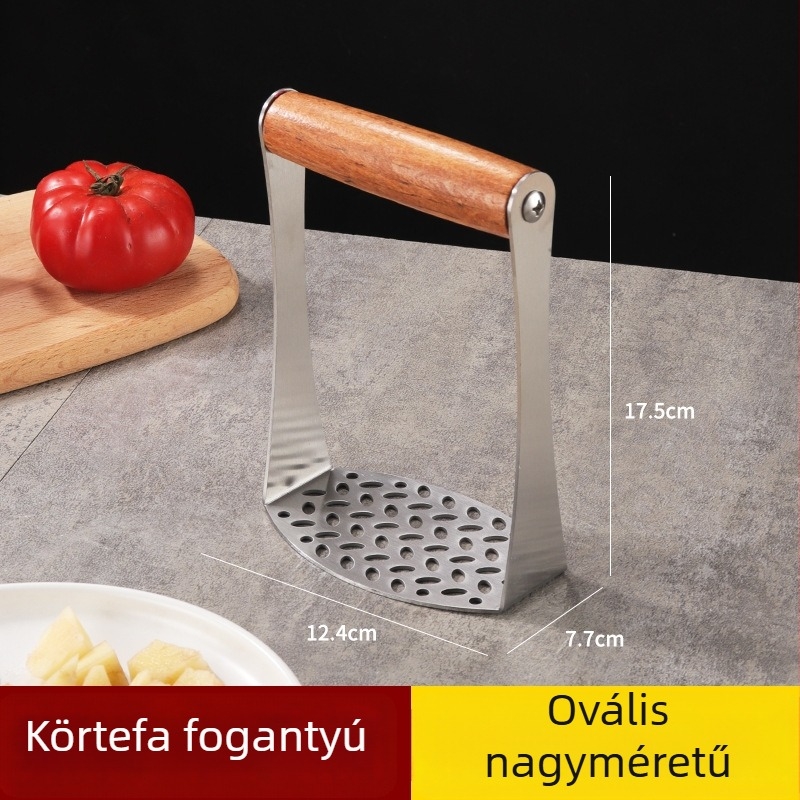 Rozsdamentes acél burgonya- és édesburgonya törő, bébiételekhez készült kézi, nagy méretű eszköz