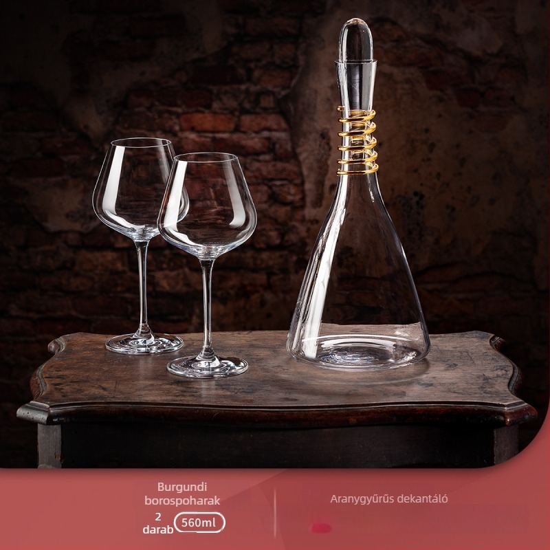 Kézzel készített kristályüvegből készült vörösboros dekantőr, nagy kapacitású (1000 ml feletti), könnyed luxus retro stílus