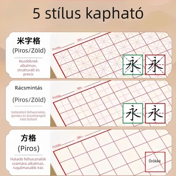 Vastagított kalligráfia gyakorlófüzet négyzetrácsos, kemény tollhoz, diákoknak és felnőtteknek