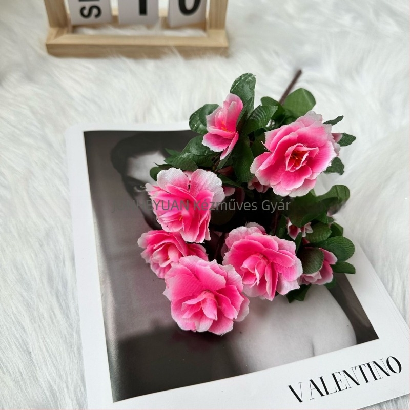 Mesterséges rhododendron, 7-ágú, kicsi méretű, selyem virág, nappaliba és kültéri dekorációhoz