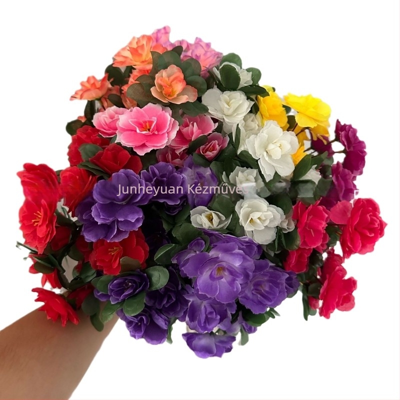 Mesterséges rhododendron, 7-ágú, kicsi méretű, selyem virág, nappaliba és kültéri dekorációhoz