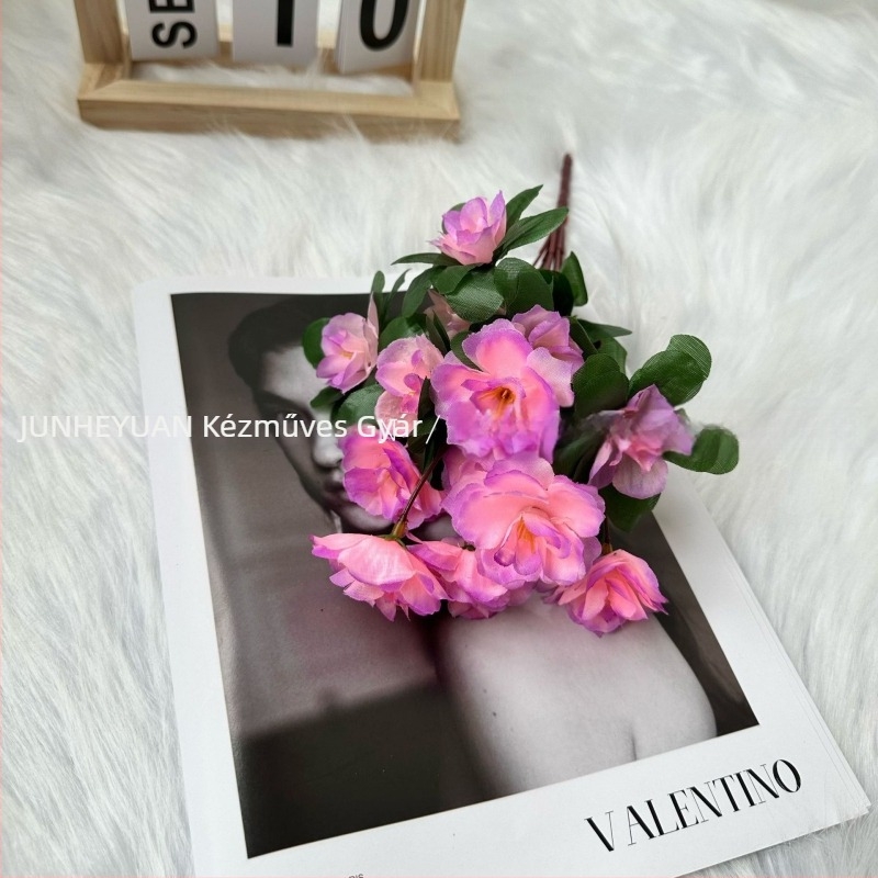 Mesterséges rhododendron, 7-ágú, kicsi méretű, selyem virág, nappaliba és kültéri dekorációhoz