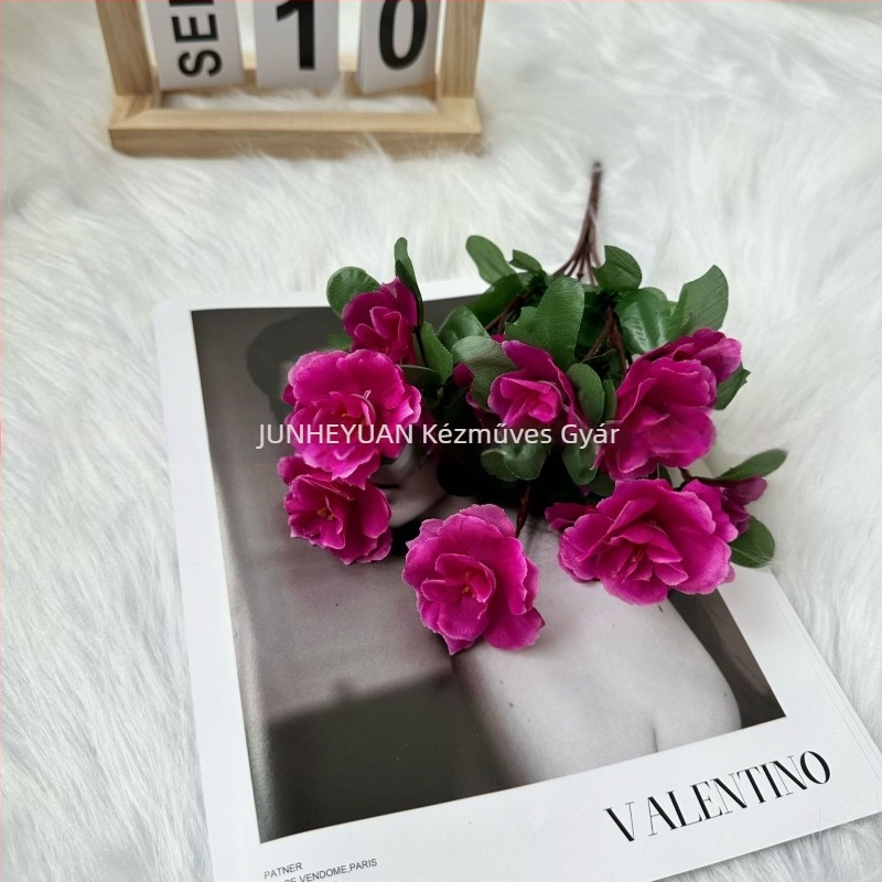 Mesterséges rhododendron, 7-ágú, kicsi méretű, selyem virág, nappaliba és kültéri dekorációhoz