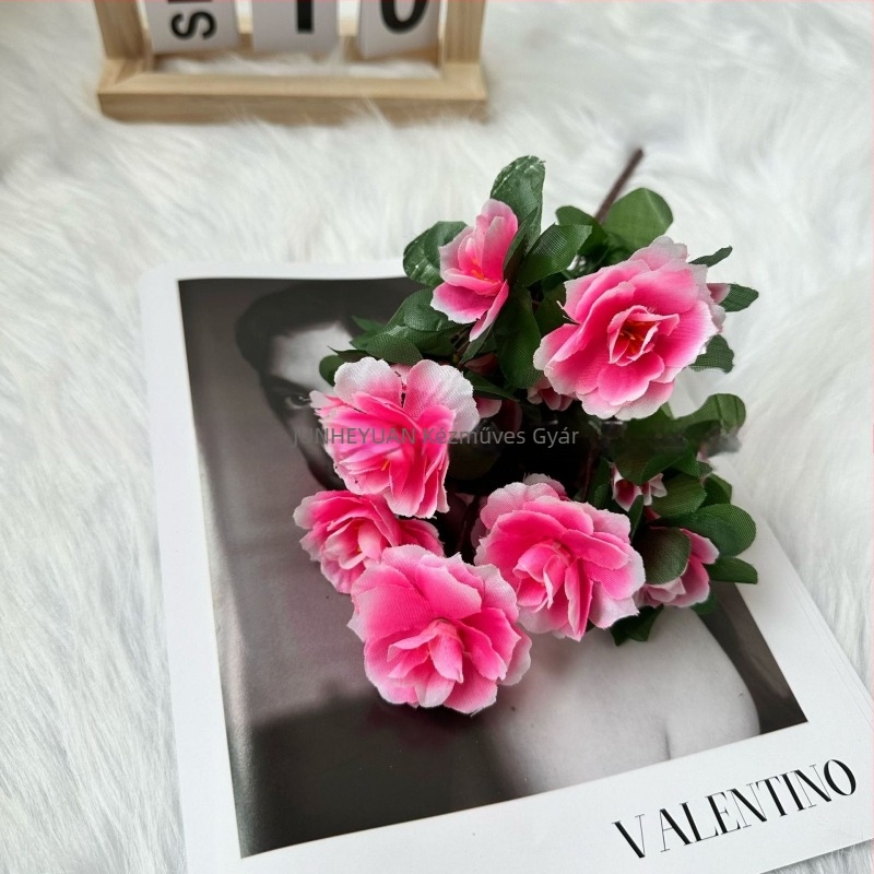 Mesterséges rhododendron, 7-ágú, kicsi méretű, selyem virág, nappaliba és kültéri dekorációhoz