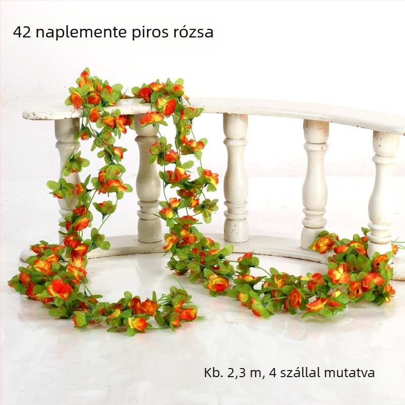 Mesterséges rózsa futó, több színű hosszú selyem virág futó, dekoráció légkondicionálócsőhöz