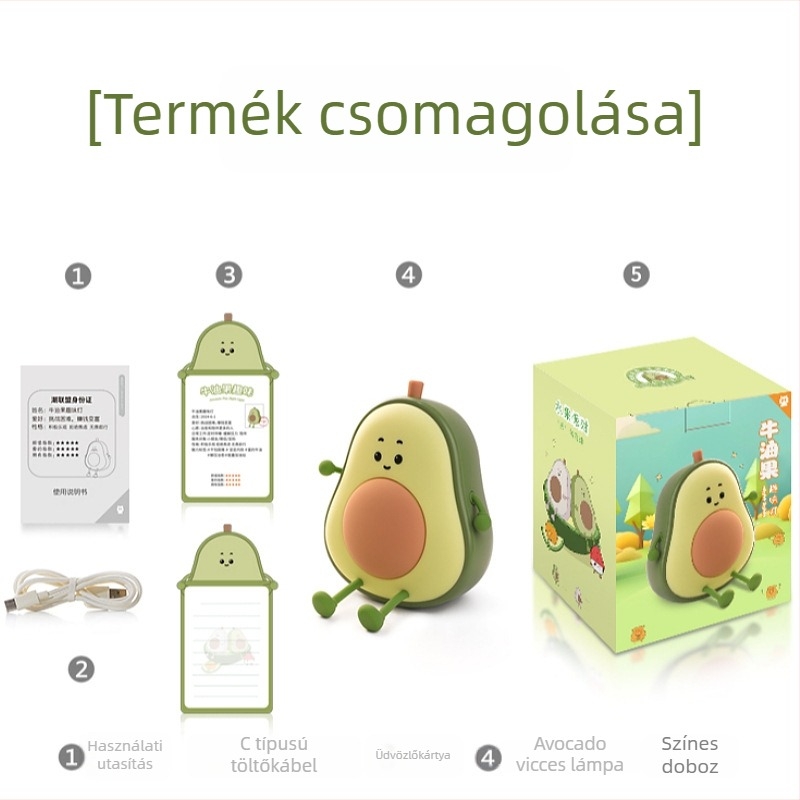 Avokádó alakú USB-töltéses éjszakai fény, éjjeli lámpa a hálószobában, szemvédő a bébi etetéséhez és a gyerekek alváshoz
