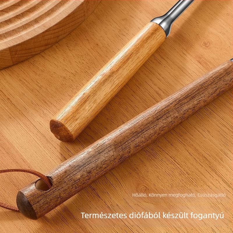 304 rozsdamentes acélból készült gomba alakú spatula integrált fejjel, tömör fa nyéllel, hőálló konyhai spatula vastag körkörös fej