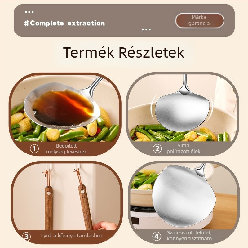 304 rozsdamentes acélból készült gomba alakú spatula integrált fejjel, tömör fa nyéllel, hőálló konyhai spatula vastag körkörös fej
