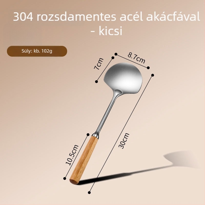 304 rozsdamentes acélból készült gomba alakú spatula integrált fejjel, tömör fa nyéllel, hőálló konyhai spatula vastag körkörös fej