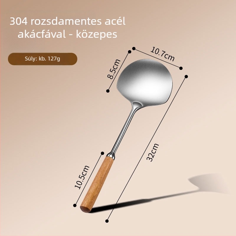 304 rozsdamentes acélból készült gomba alakú spatula integrált fejjel, tömör fa nyéllel, hőálló konyhai spatula vastag körkörös fej