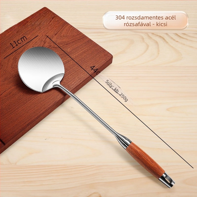 304 rozsdamentes acélból készült gomba alakú spatula integrált fejjel, tömör fa nyéllel, hőálló konyhai spatula vastag körkörös fej