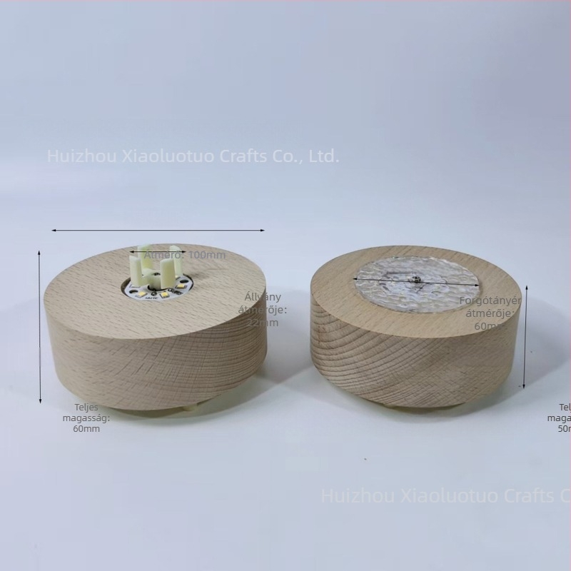 LED Bluetooth éjjeli fény forgó tömörfa kivitelben, TF-kártyás zenei doboz, 5V újratölthető