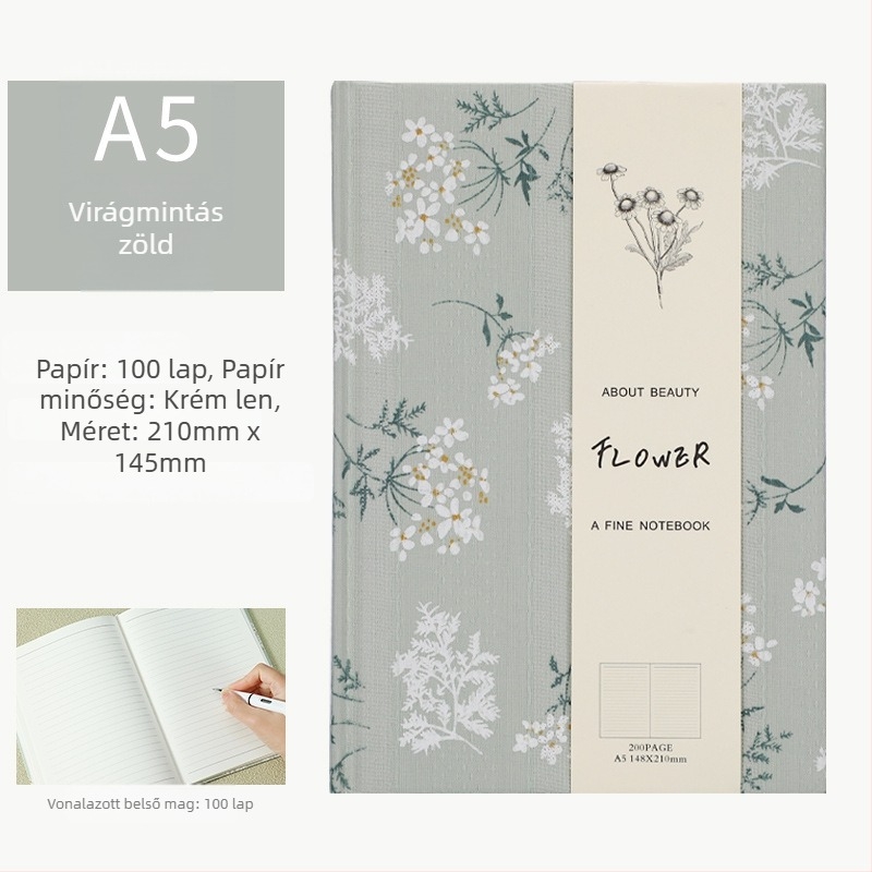 A5-ös keményfedeles notesz vászonfedéllel – minimalist diák napló nyomtatott oldalakkal