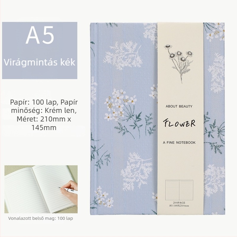 A5-ös keményfedeles notesz vászonfedéllel – minimalist diák napló nyomtatott oldalakkal