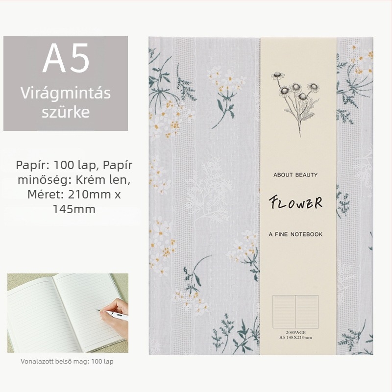 A5-ös keményfedeles notesz vászonfedéllel – minimalist diák napló nyomtatott oldalakkal
