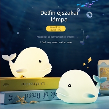 Silikon éjszakai lámpa érintésérzékelővel, multicolor LED-delfin hangulatvilágítás USB újratölthető