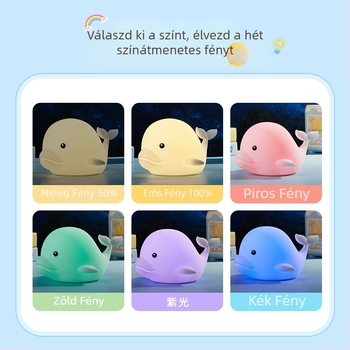 Silikon éjszakai lámpa érintésérzékelővel, multicolor LED-delfin hangulatvilágítás USB újratölthető
