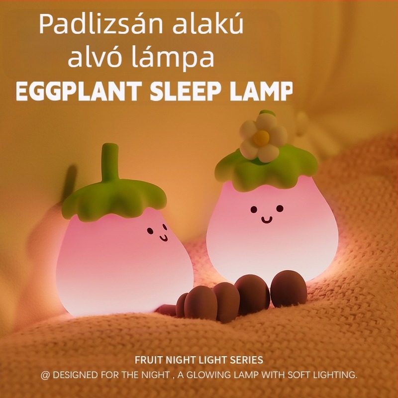 Padlizsán alakú éjjeli lámpa, szemkímélő a szoptatáshoz és az alváshoz a hálószobában, szilikonból, érintéses kapcsolóval, újratölthető