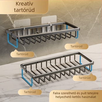 Fali szappantartó fúrás nélkül, lefolyó tálcával, fürdőszobai tároló, prémium