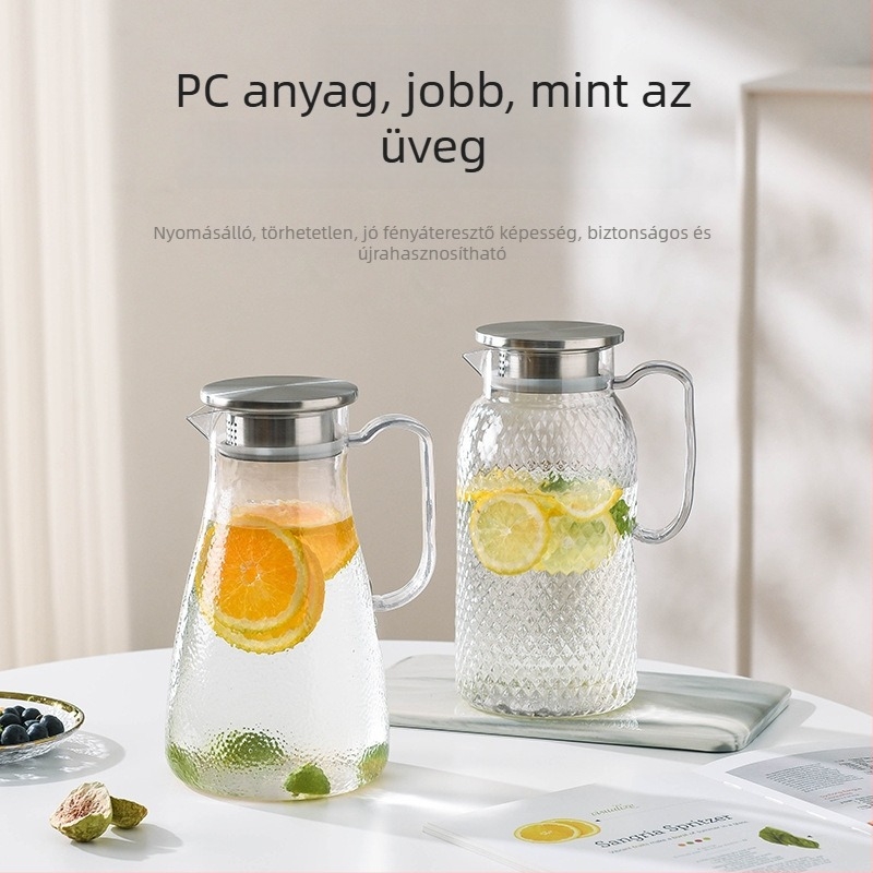 Ütésálló hidegvíz-palack PC- és akril anyagból, nagy kapacitású, otthoni és éttermi használatra; gyümölcslé, italok és virágteához.