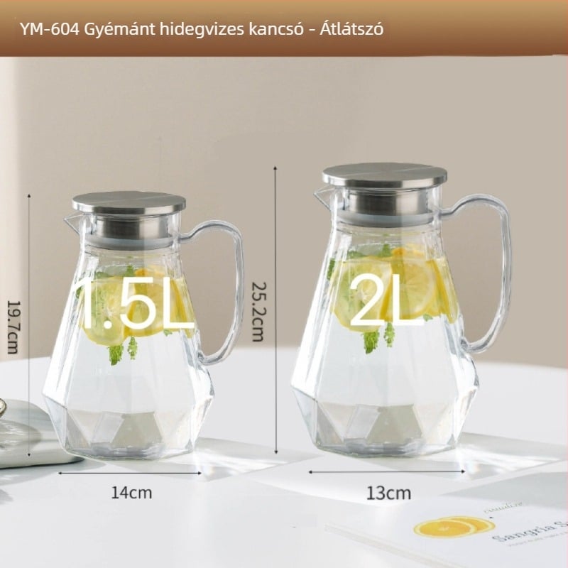 Ütésálló hidegvíz-palack PC- és akril anyagból, nagy kapacitású, otthoni és éttermi használatra; gyümölcslé, italok és virágteához.