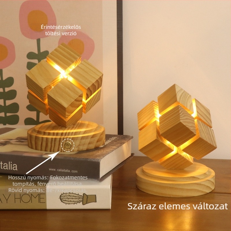 4x4 Rubik-kocka éjjeli lámpa kaucsukfából, USB csatlakozás, éjjeli dekoráció