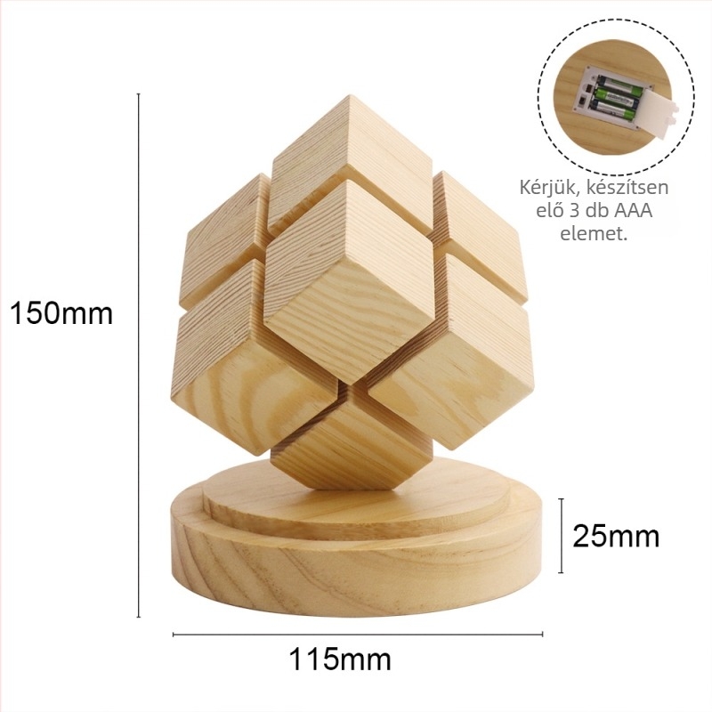 4x4 Rubik-kocka éjjeli lámpa kaucsukfából, USB csatlakozás, éjjeli dekoráció