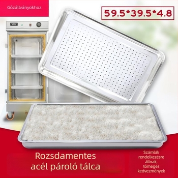 304 rozsdamentes acél gőzölő tálca, téglalap alakú, perforált, 60×40 cm, rizs gőzölésére