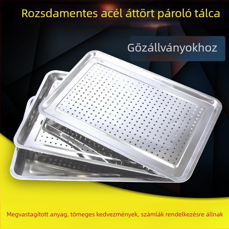 304 rozsdamentes acél gőzölő tálca, téglalap alakú, perforált, 60×40 cm, rizs gőzölésére