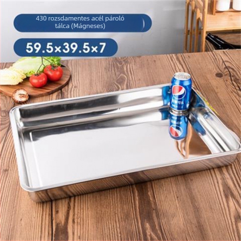 304 rozsdamentes acél gőzölő tálca, téglalap alakú, perforált, 60×40 cm, rizs gőzölésére