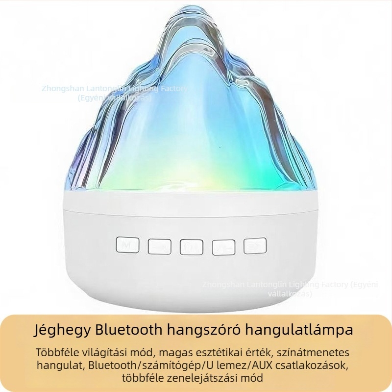 Színes LED újratölthető hangulatvilágítás Bluetooth hangszóróval – éjjeli lámpa jéghegy alakban
