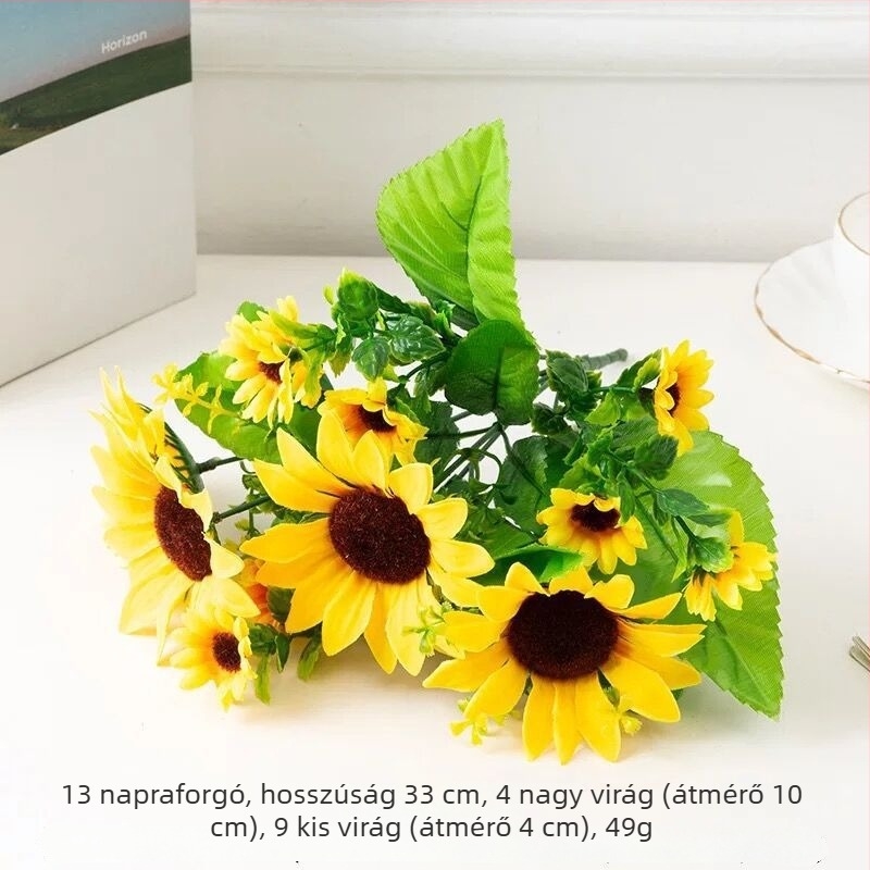Mesterséges selyem napraforgó, 13-fejű és 7-fejű, otthoni dekoráció