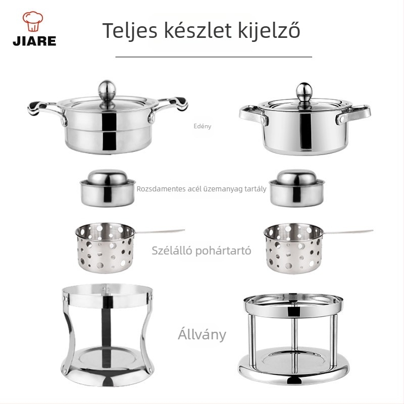 304 rozsdamentes acél, egyszemélyes mini fazék otthoni és kereskedelmi használatra, alkohollal működő tűzhely edény, kültéri hordozható