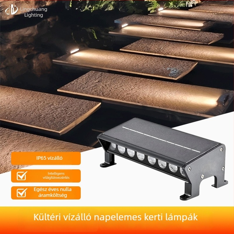 Napelemes járdasáv lámpák – vízálló alumínium ház, kerthez és lépcsőkhöz talajvilágítás