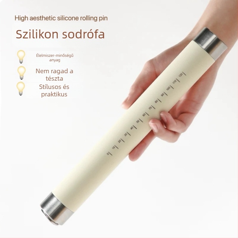 Szilikonból és acélból készült nyújtófa, nagy méret, tapadásmentes felülettel, otthoni használatra