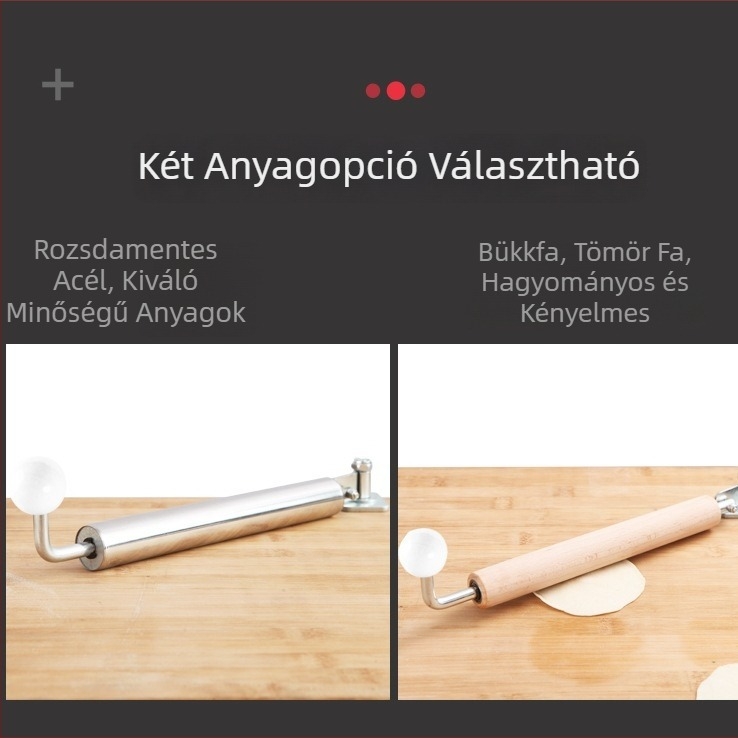 Rozsdamentes acél nyújtófa fa fogantyúval – konyhai eszköz tésztához és knedli lapokhoz