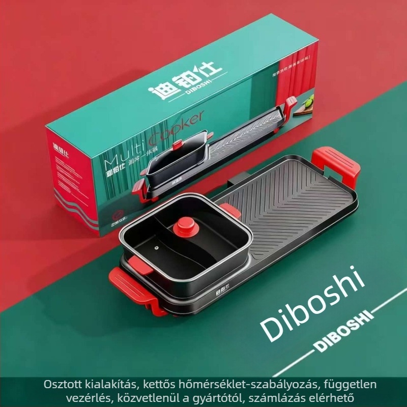 Családi 2-in-1 shabu-shabu és grill elektromos edény, dupla hőmérséklet-szabályozással, koreai stílusú grill, tapadásmentes bevonat