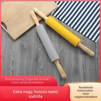 Hosszú fogantyújú nyújtópálca tapadásmentes felülettel, élelmiszer-minőségű szilikonból, tésztához és nudlihoz, két színben elérhető