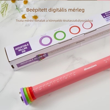 Állítható vastagságú szilikon nyújtófa mérőskálával, otthoni használatra, tésztákhoz és sütéshez