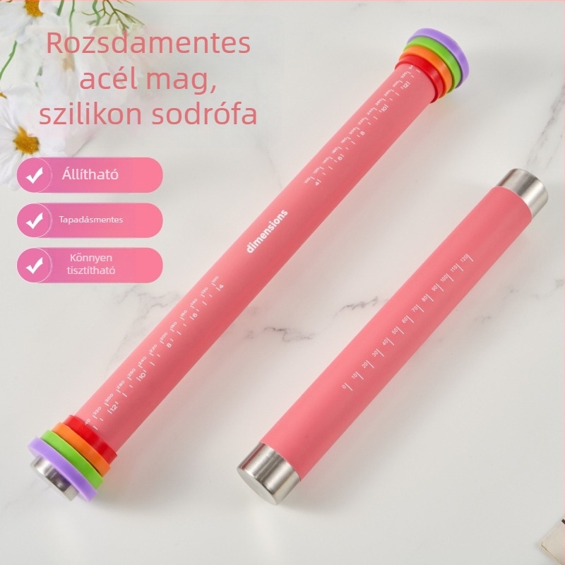 Állítható vastagságú szilikon nyújtófa mérőskálával, otthoni használatra, tésztákhoz és sütéshez