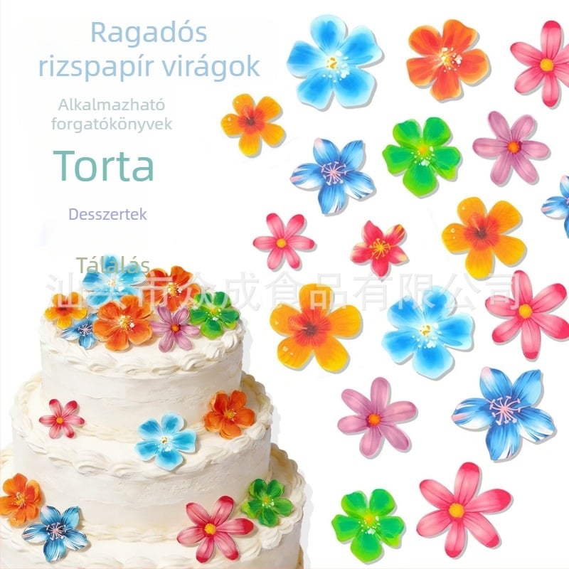 Virágos waferpapír születésnapi torták dekorálásához, élelmiszerbiztonságos sütéshez és desszertek tálalásához