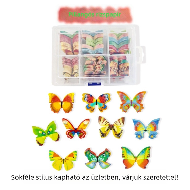 Pillangó alakú rizslapból készült waferszerű papír tortadíszítéshez, ünnepi desszertekhez
