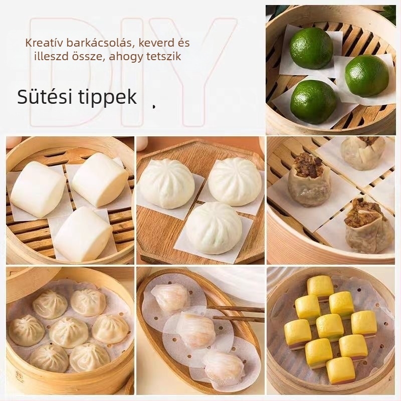 48 g tömör gőzölőpapír alátétek bunokhoz és töltött süteményekhez, tapadásmentes, egyszer használatos gőzölőpapír, olajálló tálpapír