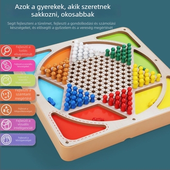 Nagy, gyermekeknek szóló, fa alapú, többfunkciós asztali játékkészlet: Repülő sakk, Backgammon, Sakk, Állat sakk