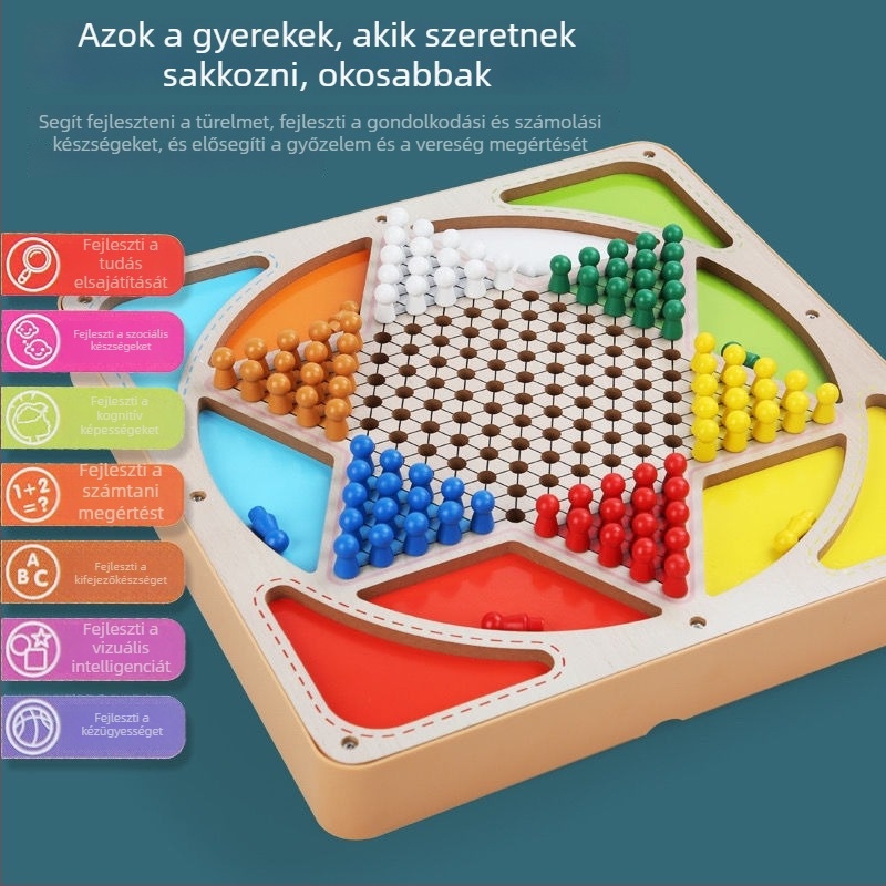 Nagy, gyermekeknek szóló, fa alapú, többfunkciós asztali játékkészlet: Repülő sakk, Backgammon, Sakk, Állat sakk
