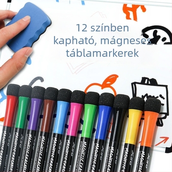 Mágneses fehér tábla marker gyerekeknek – többfunkciós toll vízbázisú tintával, törölhető graffiti marker, 12 szín