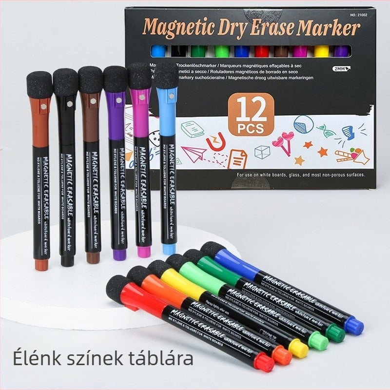 Mágneses fehér tábla marker gyerekeknek – többfunkciós toll vízbázisú tintával, törölhető graffiti marker, 12 szín