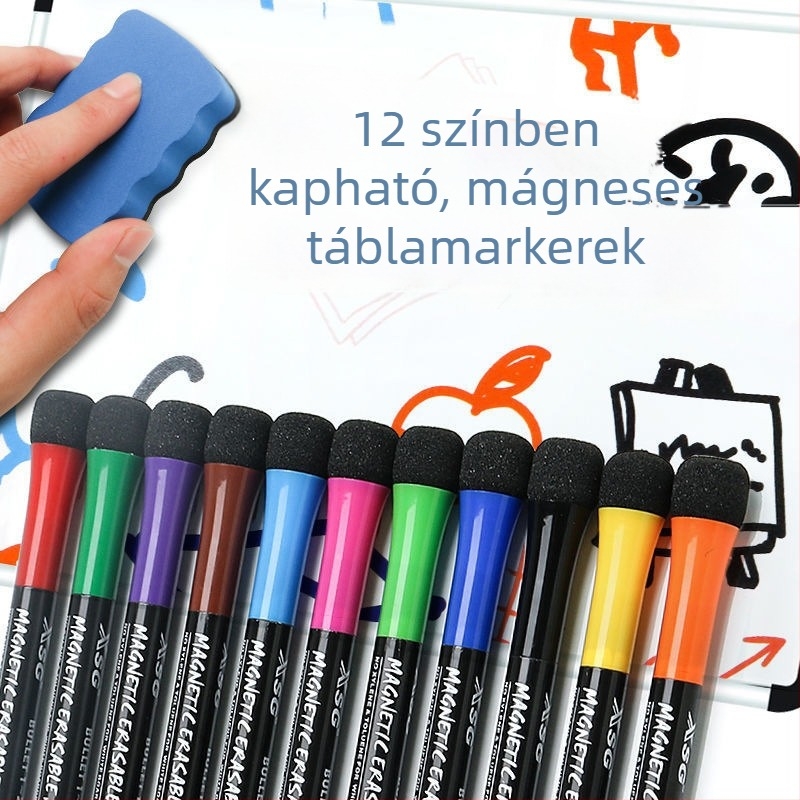 Mágneses fehér tábla marker gyerekeknek – többfunkciós toll vízbázisú tintával, törölhető graffiti marker, 12 szín